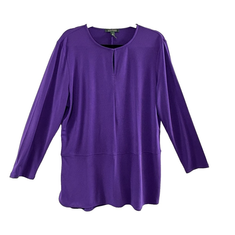 RALPH LAUREN Women Long Sleeve Pullover 3/4 Sleeve Blouse Sz XL Purple 17-2